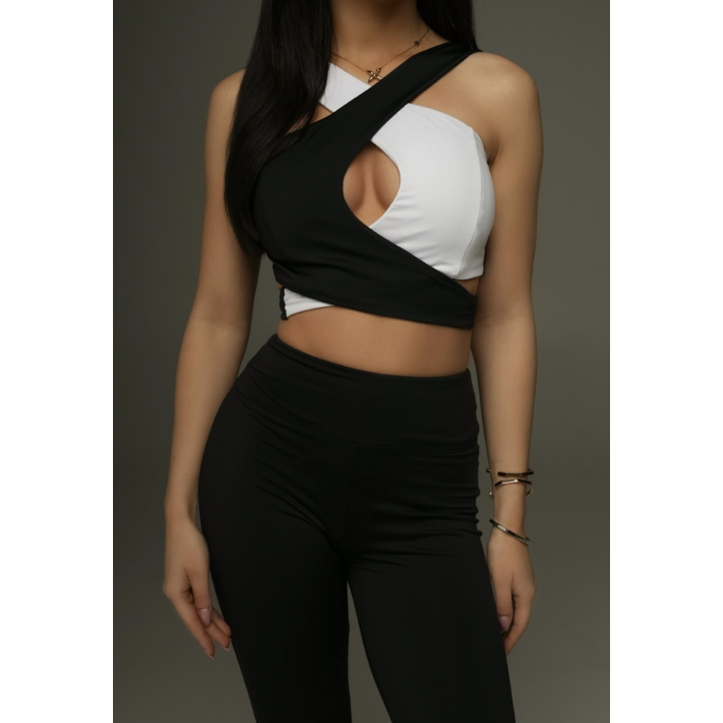 Peachy Cross Strap Top- black and white