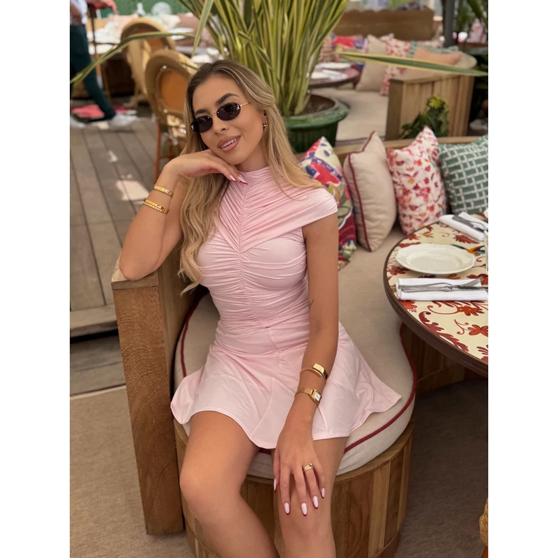 Ruched Mini Dress- Blush 