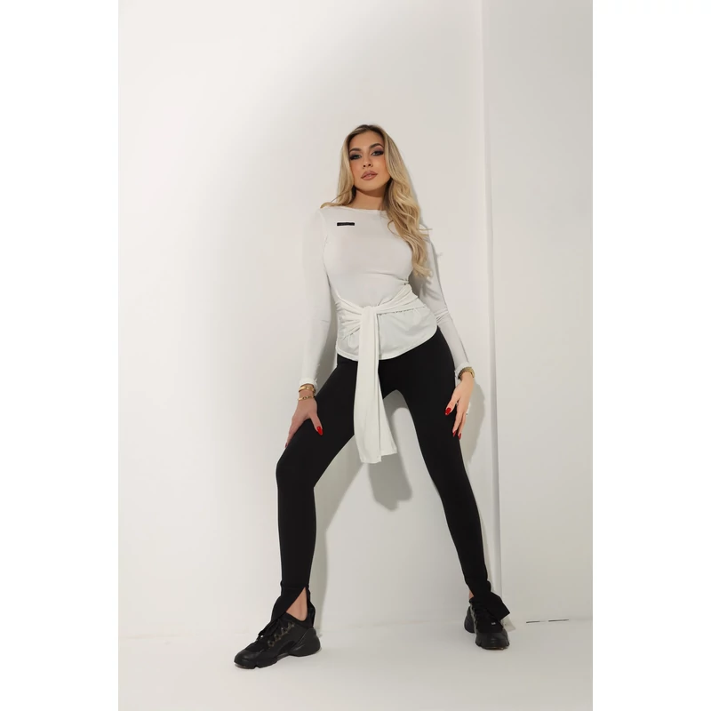 Signature Tie Long Sleeve Top- White