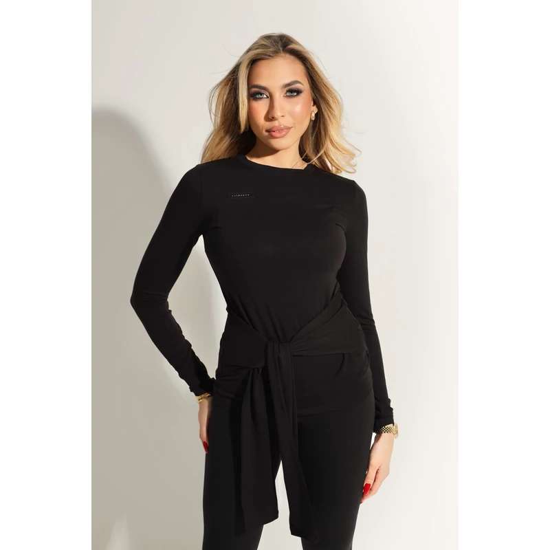 Signature Tie Long Sleeve Top- Black