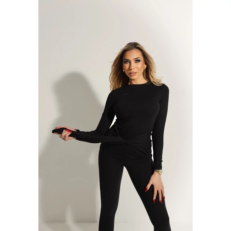 Signature Tie Long Sleeve Top- Black